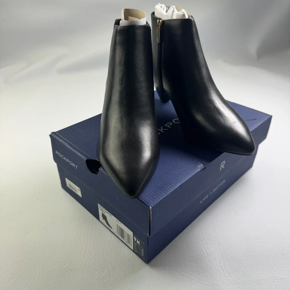Rockport Milia V Bootie Black Leather Pointed Toe Ankle Boots CJ0834 Womens 9M
